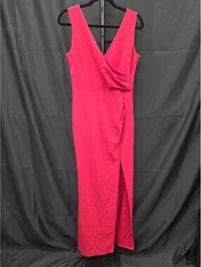 WOOSEA Women Sleeveless V Neck Split Evening Cocktail Long Dress Red M
